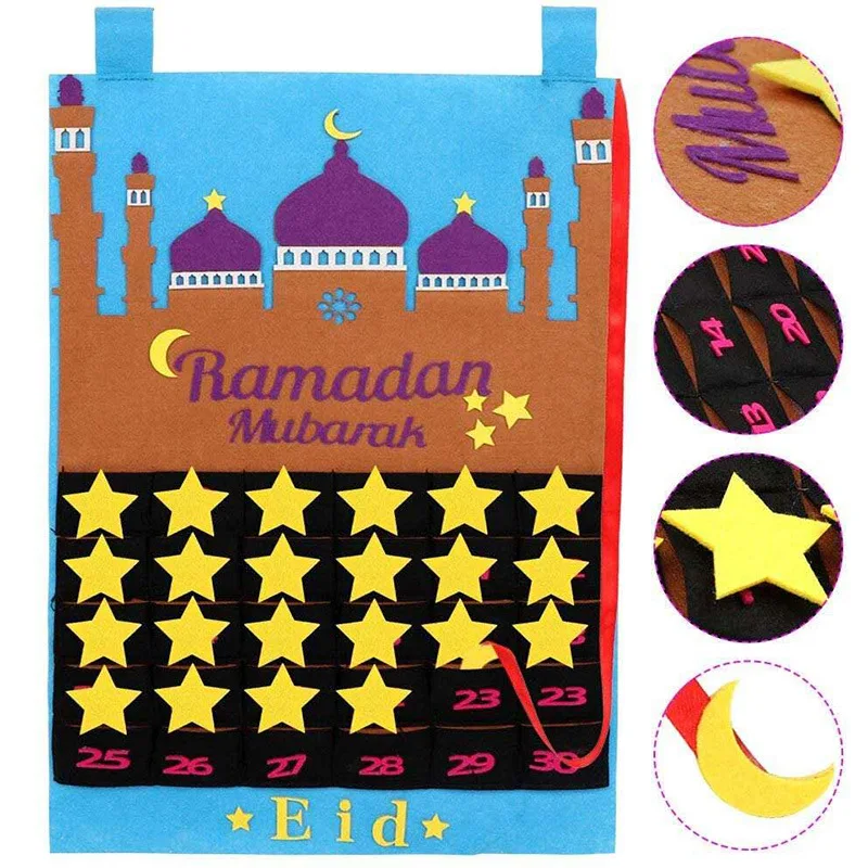 Мусульманский праздничный Декор Balram Детские фетровые украшения eid mubarak карманный Рамадан календарь с обратным отсчетом на 30