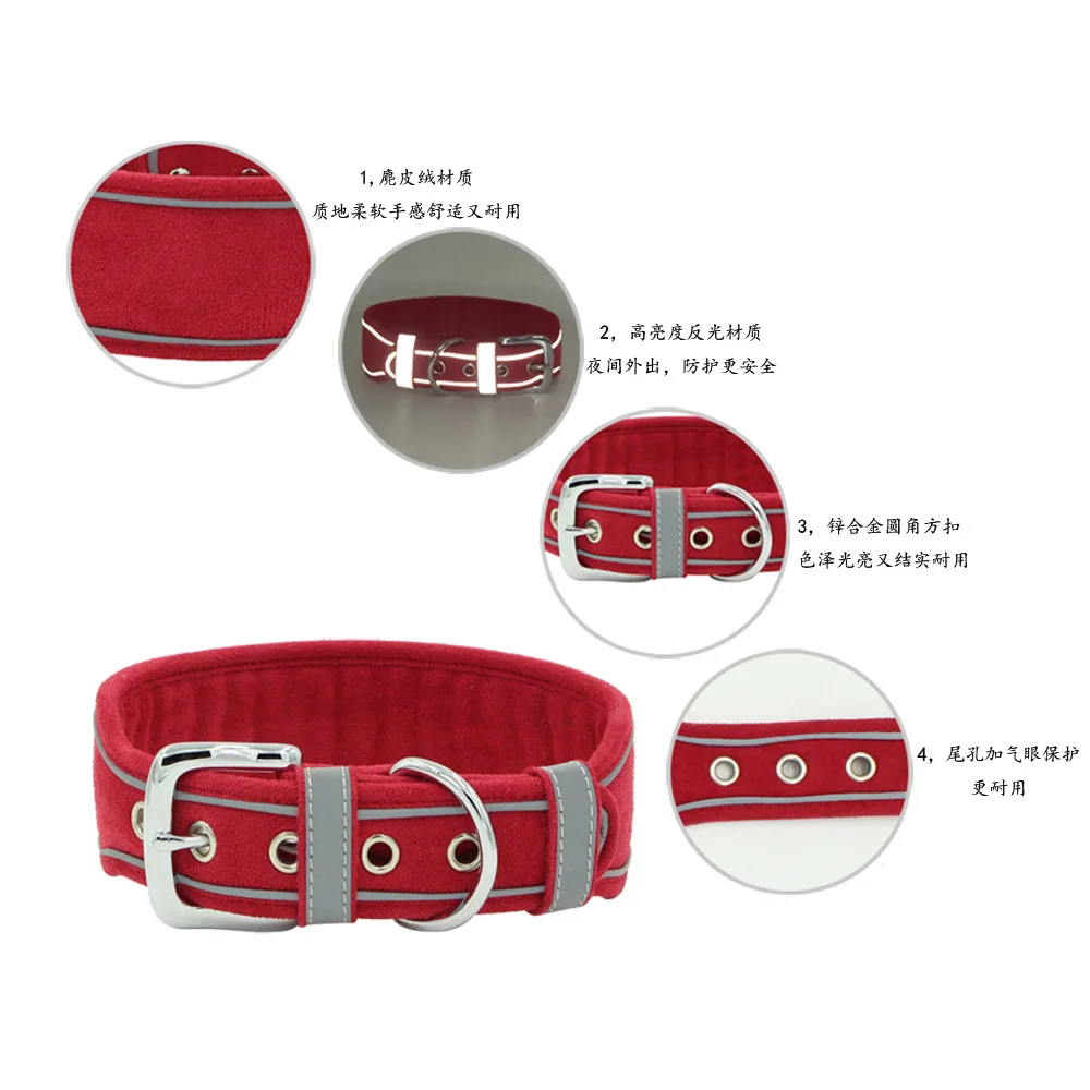 2022 Dog Walking Artifact Suede Reflective Pet Soft Collar Medium and Large Dog Pet Collar Leash Set Multifunction Dogs Leash