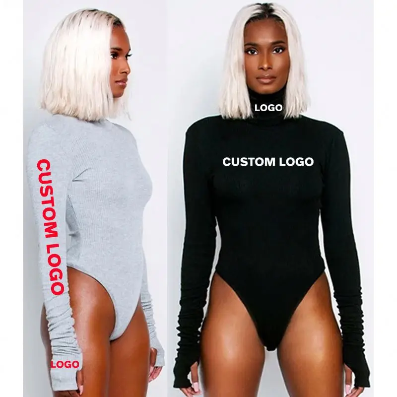 
Free Shipping thumb hole Turtleneck Longer Arm women bodysuits for women long sleeve bodysuits knit blank bodysuit tops 