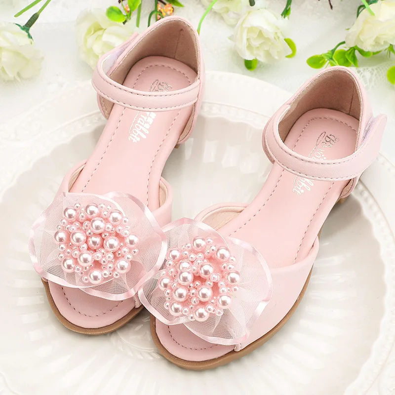 
B10945A Latest kids shoes sandals fashion pearl fancy child girls rhinestone sandals with beading 
