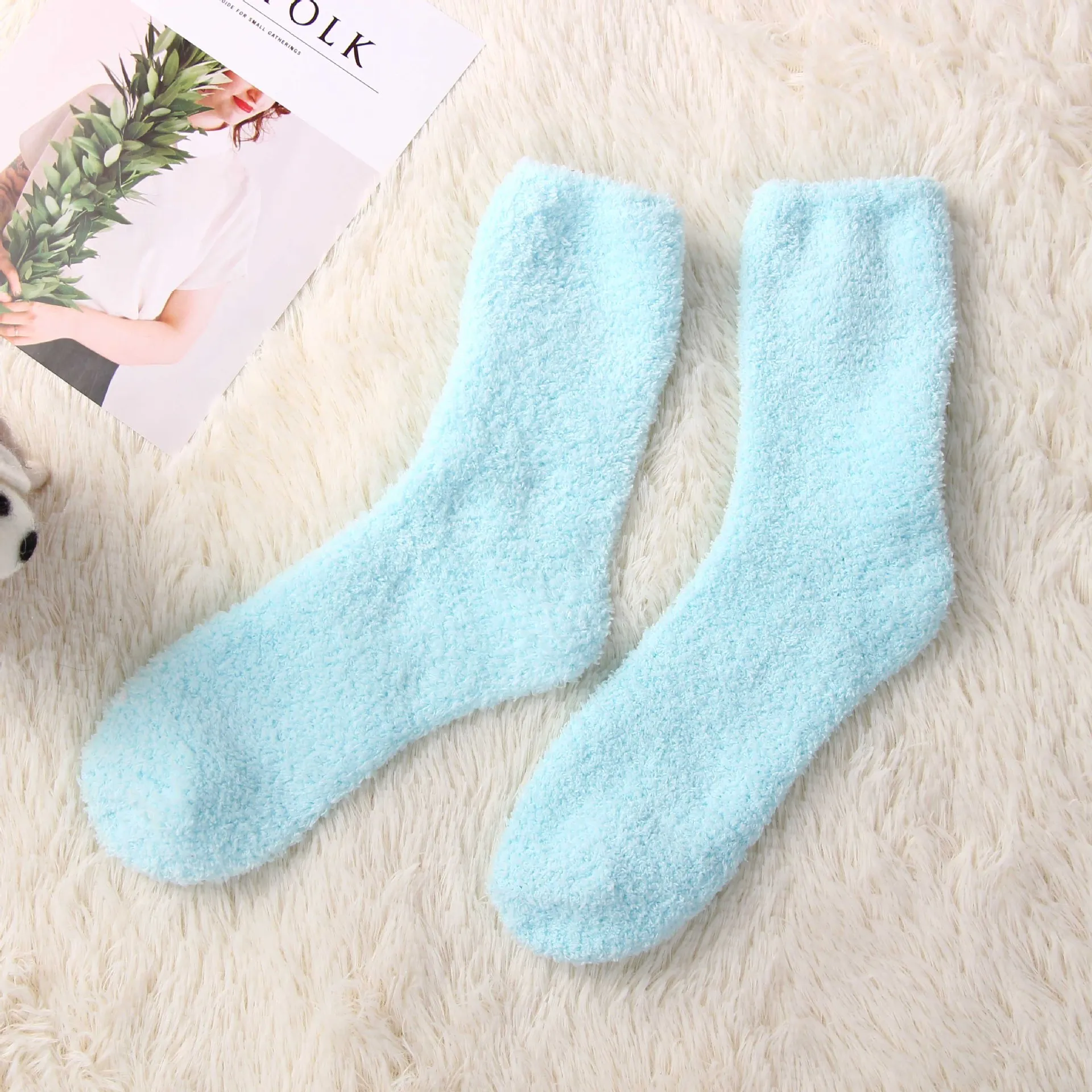 Most popular womens short fluffy microfiber home thick socks