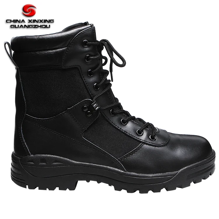 CXXGZ direct sell black smooth lightweight Rubber outsole full grain Cow Leather tactical boots for men