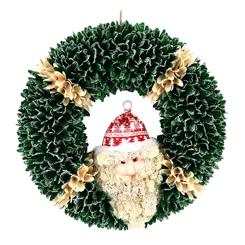 Новые рождественские товары, передняя дверь фермерского дома, зеленые деревянные чипсы, цветок, пена, Санта-Клаус, Рождественский венок