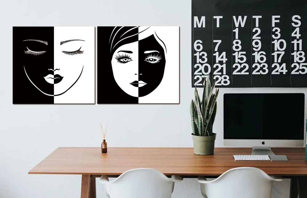 wall art black and white portrait painting For Living Room Wall Modern Decor Woman Hotel Artwork Canvas Oil Painting