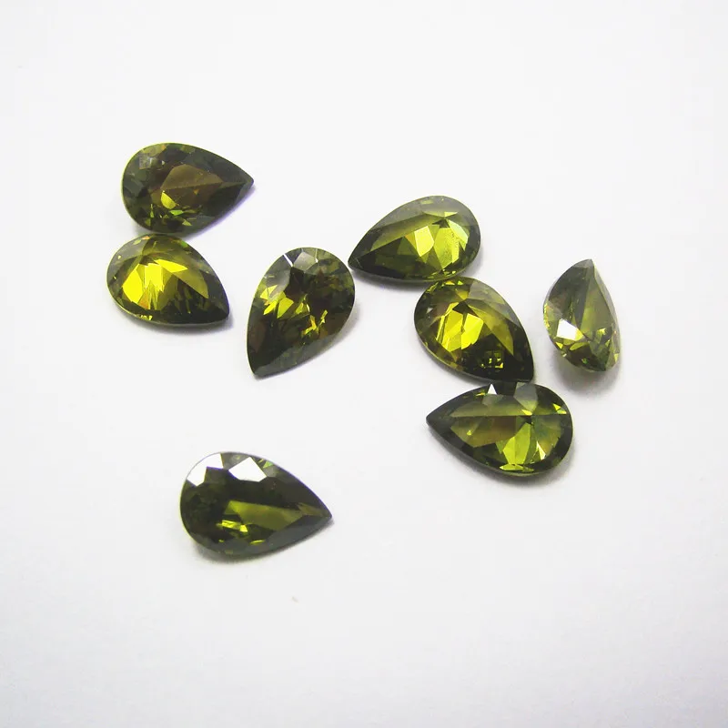 
silver jewelry stone machine cut pear shape olive color semi-precious stones 