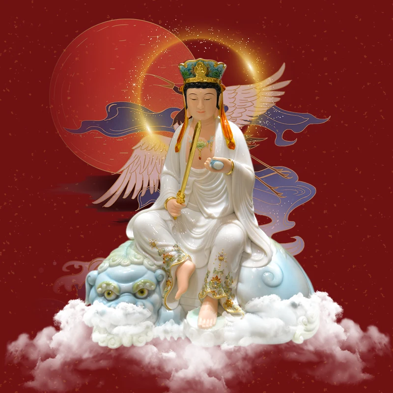 White marble jade Manjushri Bodhisattva Home Furnishing Buddha Decoration Manjushri Bodhisattva Sitting Statue