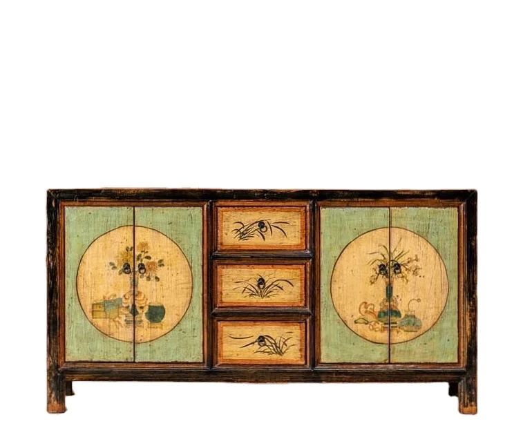 Новое поступление, глянцевая мебель из переработанного дерева, антикварная восстановленная древесина, Монгольская живопись, сервант, мебель для гостиной