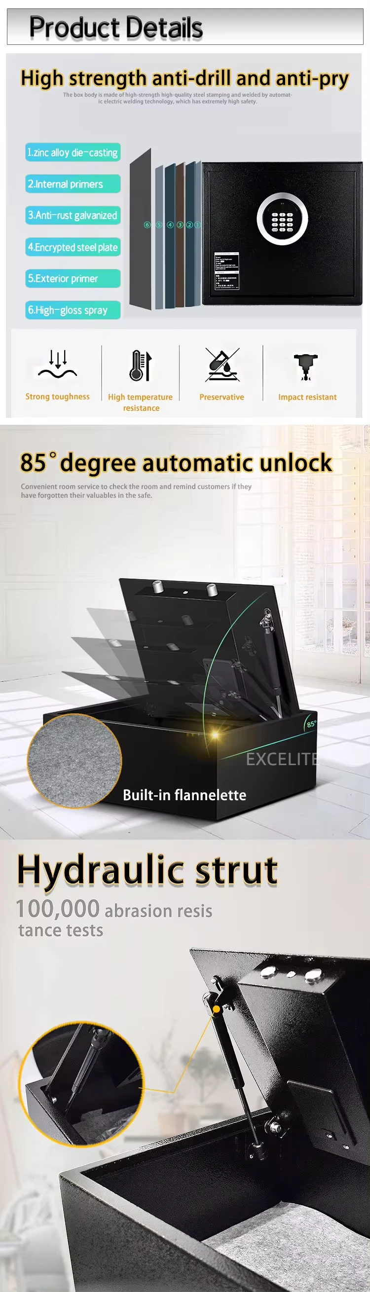 Top Open Laptop Key Security Door Lock Mini Gun Hotel Room Safe Box Electronic Digital Lock Digital Password Hotel Safety Box