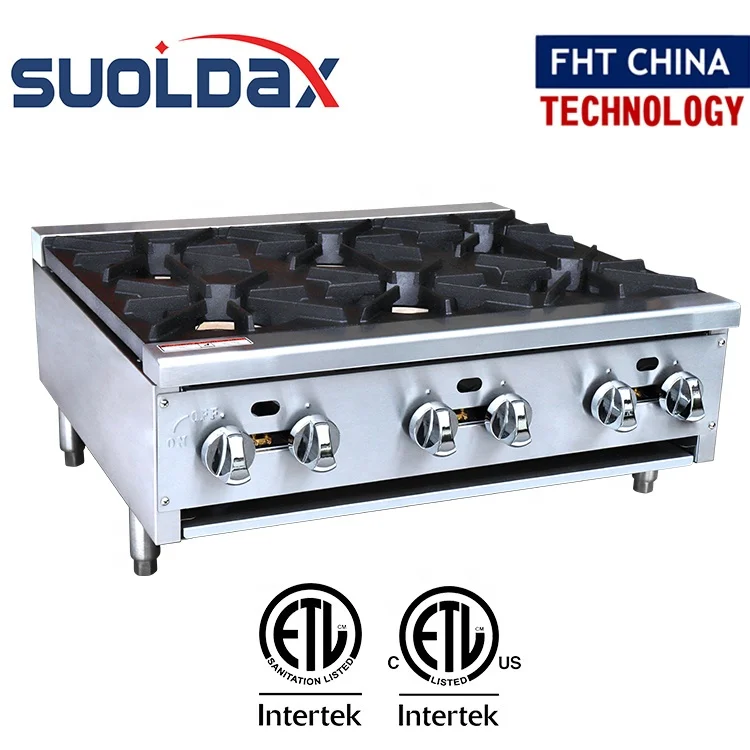 Suoldax FHT-CHINA ETL Certificate Commercial Kitchen Equipment Cooker 4 Burner Gas Countertop Range Stove / Hot Plate