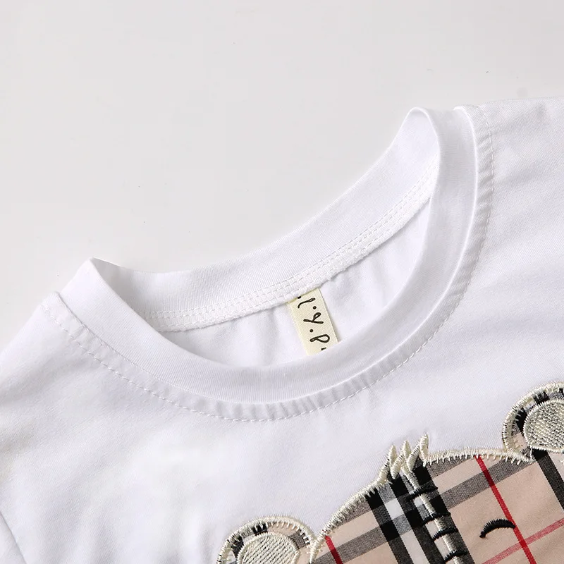 IHJ3105 детская одежда летняя новая футболка с короткими рукавами для маленьких девочек + клетчатые юбки