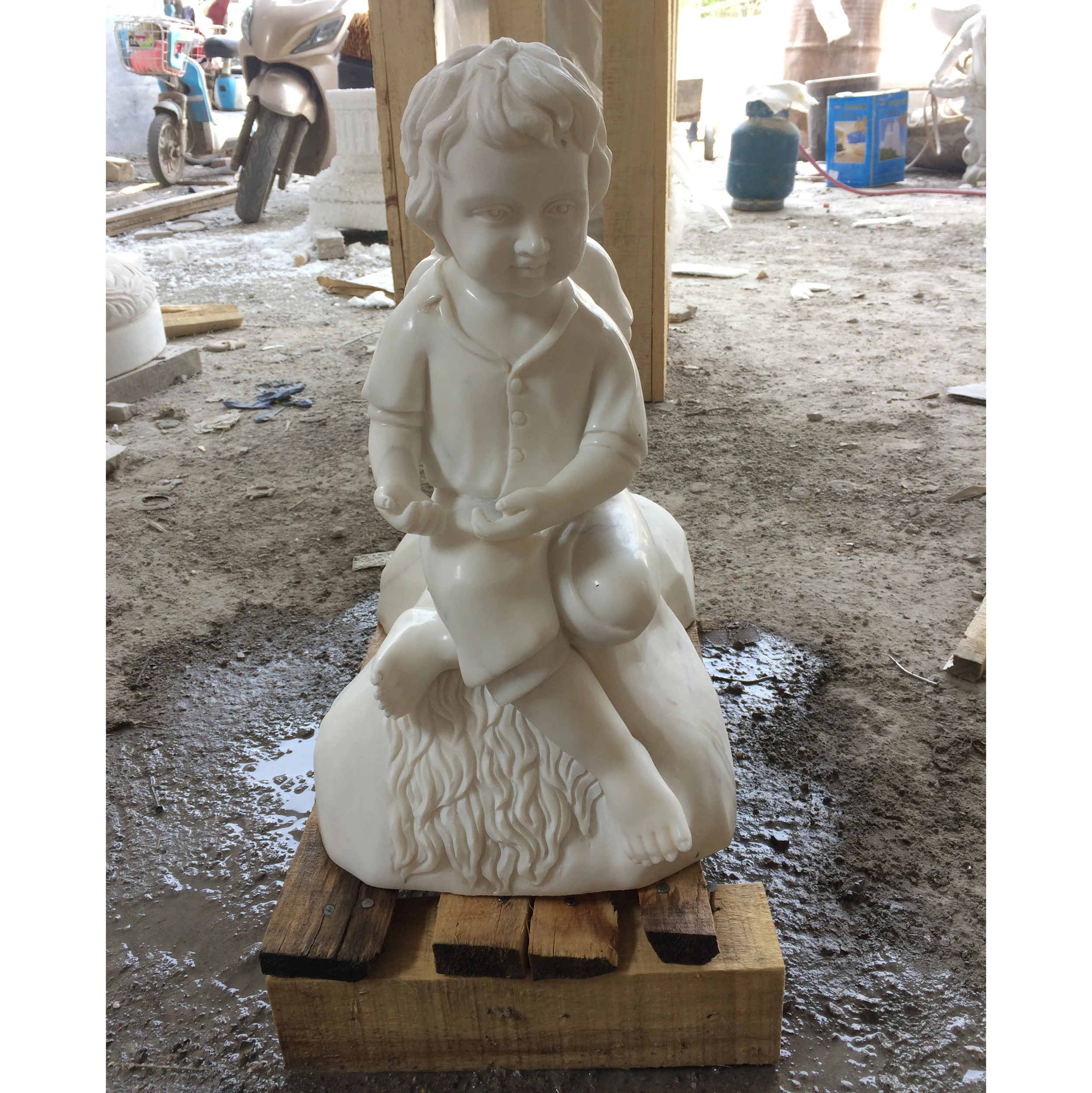 Outdoor Garden Stone Carving Angel Sculpture Nude Kid Boy Marble Statue custom stone display shelf