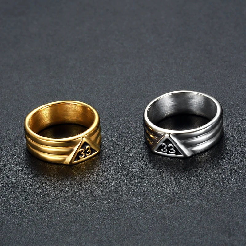 Latest Design Gold Masonic 33rd Ring Masons Freemason Stainless Steel 33 Degree Letter Masonic Signet Band Rings