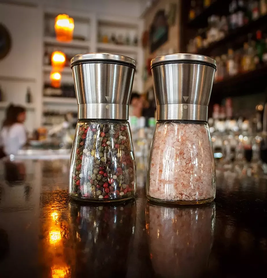 Kitchen Tableware Spice Mill with Stainless Steel Lid Manual Salt Pepper Glass Seasoning Jar