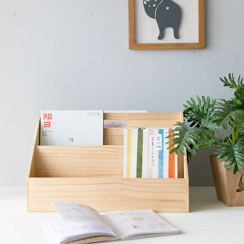 Multifunction Plywood Book Holder Storage Organizer Divider File Paper Magazine Newspaper Rack Holder Office Desktop Bookshelf
