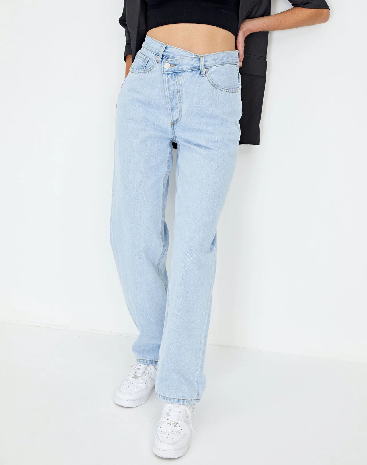 Fashion High Quality Retail Women Denim Pant Ladies baggy Crisscross Boyfriend Tall Girl Blue Straight Trendy Mom Jeans