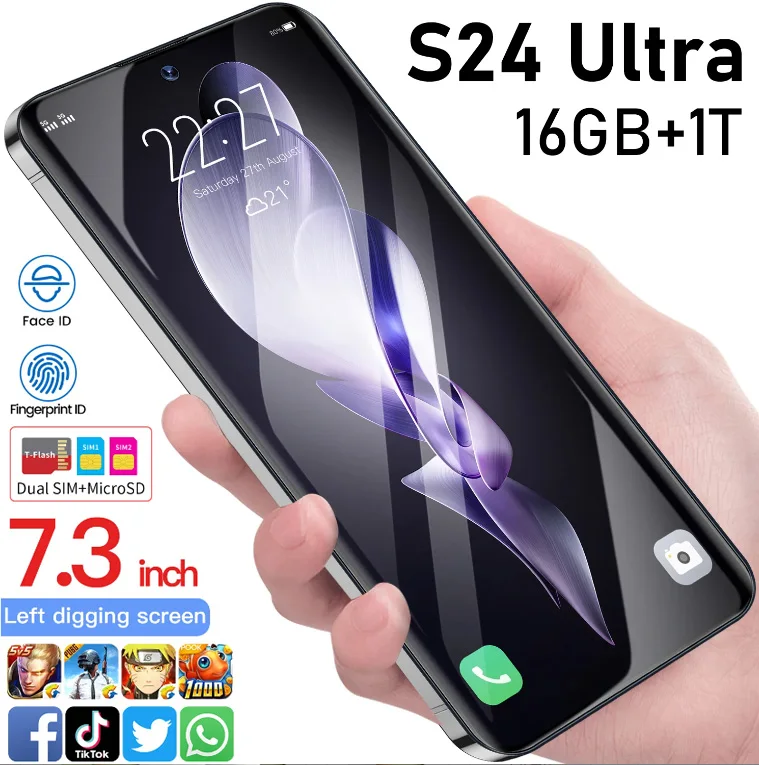 Mobile Phone Full Screen 7.2 Inch Hd Cell Phones Gaming Smartphones 5800mah 24+48mp 5g Smart Phone For S24 Ultra