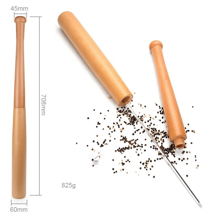 New Arrival Handheld Wood Baseball Bat Pepper Grinder Adjustable Manual Salt And Pepper Mill