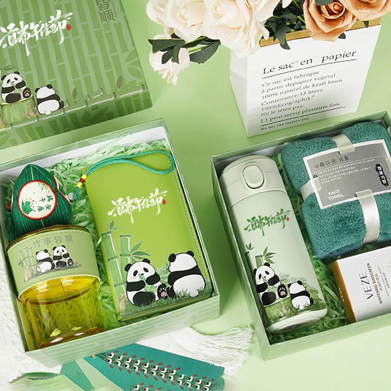 Custom Dragon Boat Festival 4-Color Embroidered Notebook Pen Set Logo Embossed Small Fan Vacuum Cup Guangdong Origin Gifts