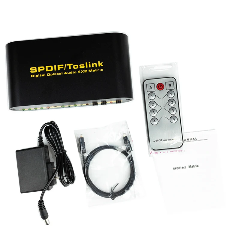 4x2 Digital Optical Audio  Support 5.1 DTS PCM , IR Control SPDIF Toslink Matrix 4 In 2 Out Audio Matrix with Remote Control