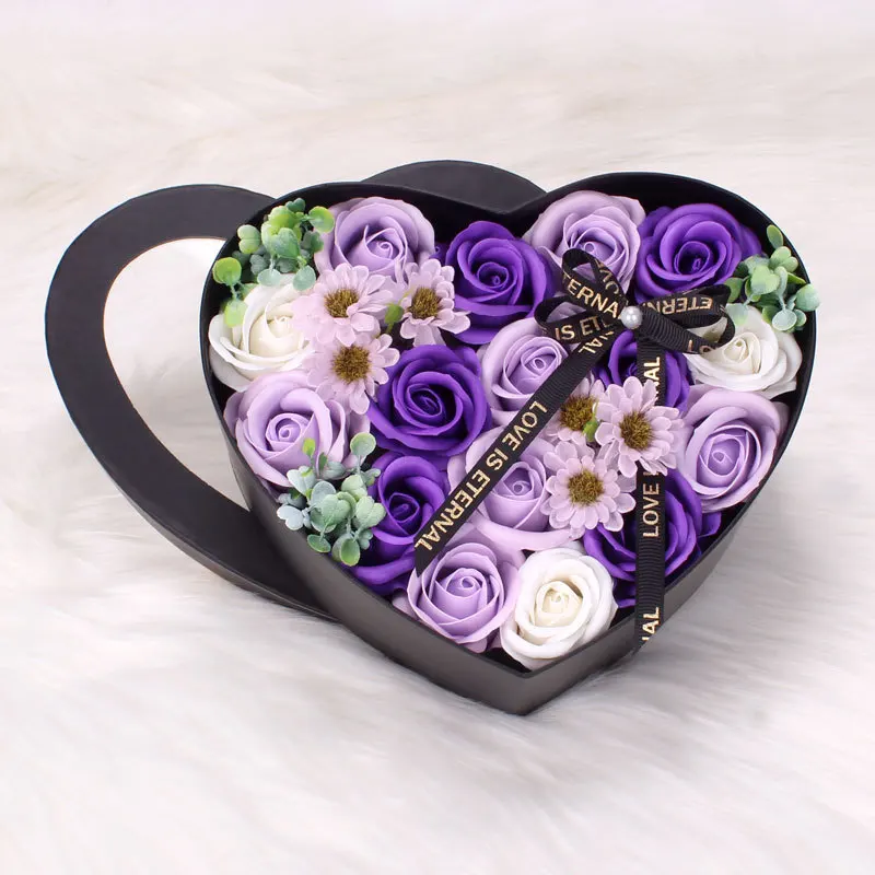 Hot Selling Bouquet Rose Soap Flower Artificial Flower Heart-shaped Soap Flower Gift Box Valentines Day Gift