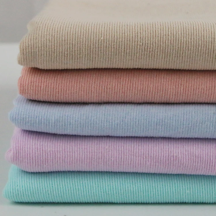 6026#95%cotton 5%spandex 220gsm 1*1 rib knitted plain fabric for t-shirt thin coat spring summer custom rib knit fabric for cuff