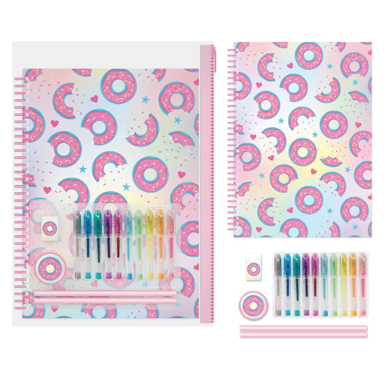 2022 Hot Selling Cute Personalized Donut Design Drawing Tools Set in PVC Bag for girls Stationery Set
