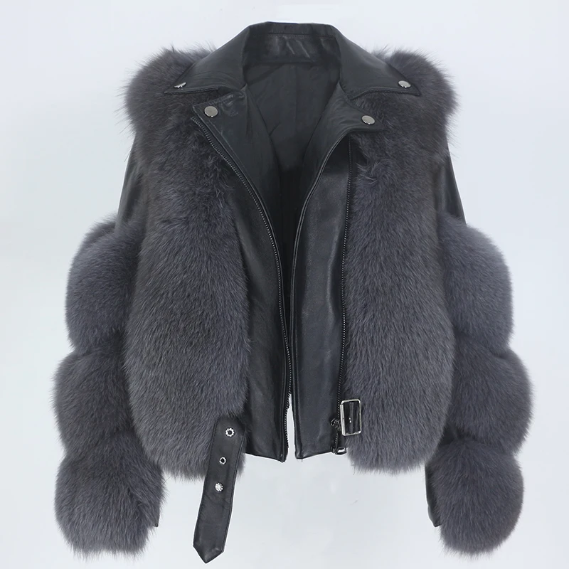 
OFTBUY 2021 Real Fur Coat Vest Winter Jacket Women Natural Fox Fur Genuine Leather Outerwear Detachable Streetwear Locomotive 
