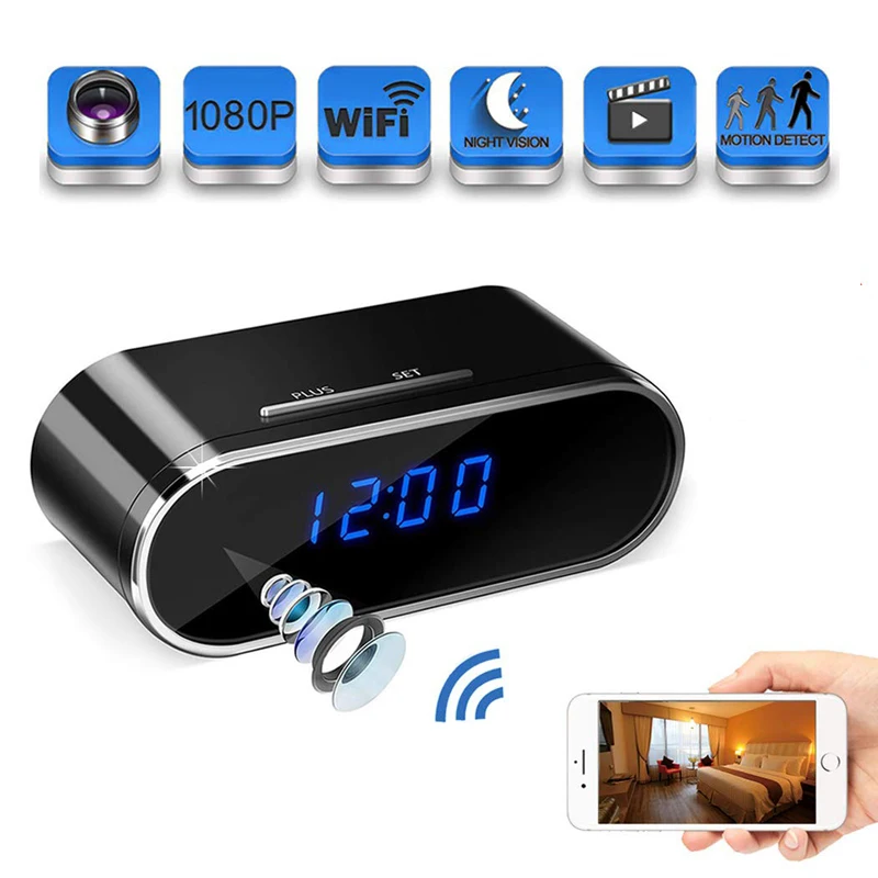 WIFI Desk Clock Hidden Spy Camera HD 1080P Wireless Home Security Mini Desk Clock Alarm IR  Video Recorder