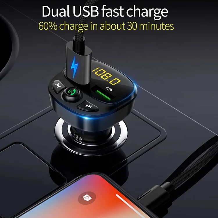 Fast Charging  Dual USB Port  Fm Transmitter  Wireless  car cigarette  lighter charger for phone charger Adapter in the car