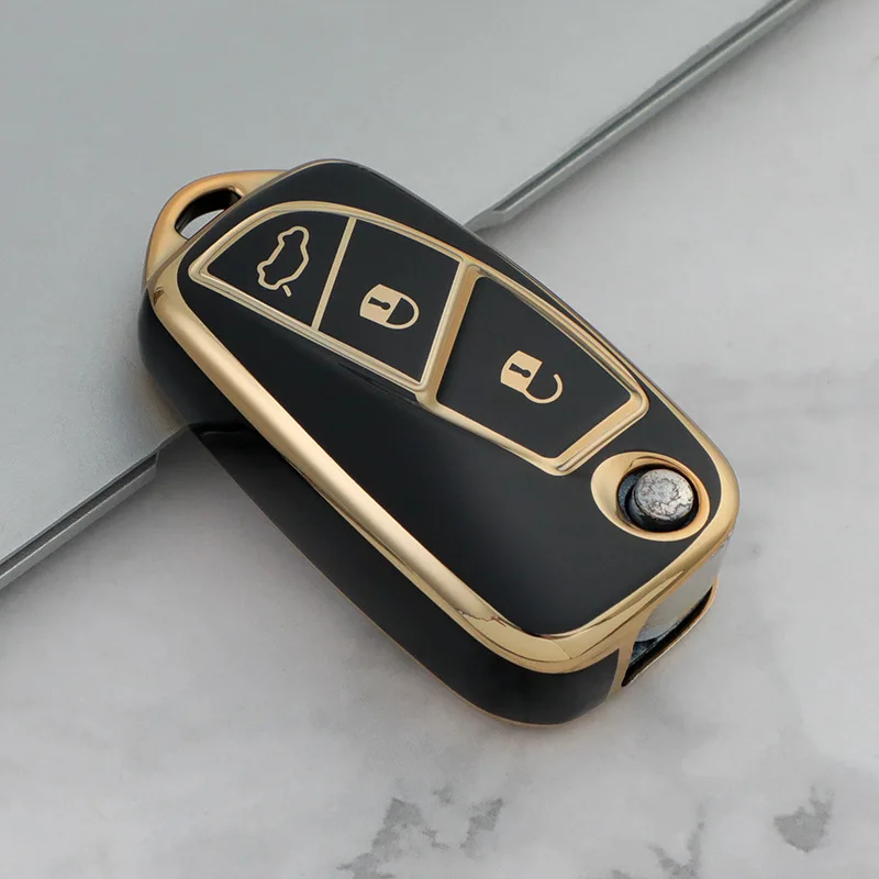Factory sales Car key cover Gold edge TPU Auto key case for Fiat Bravo 500 Panda European Automobile car key accessory