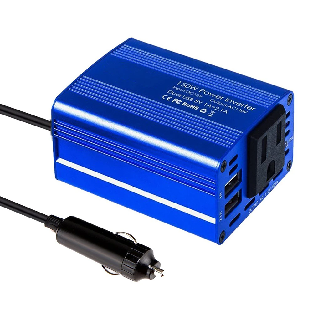 150W Power Inverter DC 12V to 220V AC Mini Car Inverter with 4.2A Double USB Car Adapter