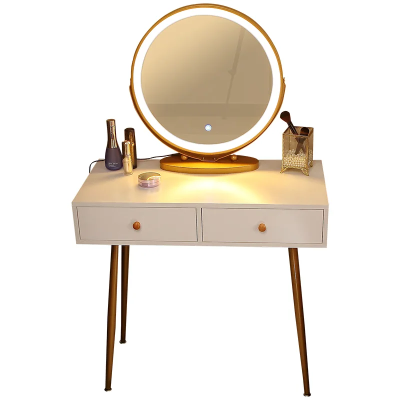 Nordic Ins Wind Modern Minimalist Bedroom Wrought Iron Light Luxury Small Dressing Table With Lamp