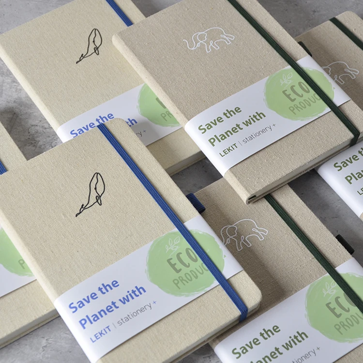 FSC-certified Factory Customized Logo Hardcover Agenda Eco-friendly Fabric Lined Journal Printing Lined Notebook with Pen