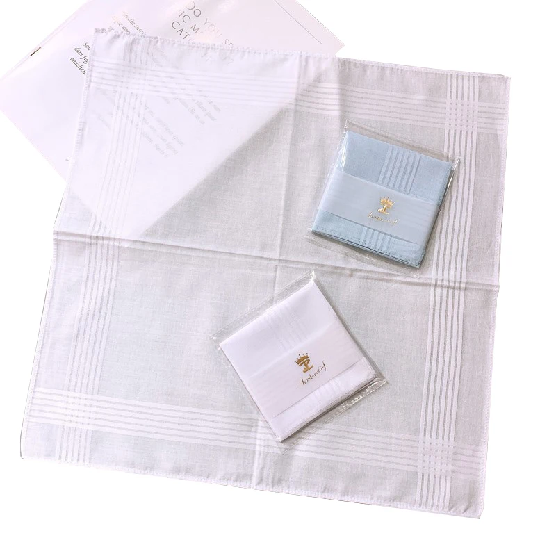 Handkerchief Factory Made Suit Accessories Cotton White Embroidered Logo Pocket Square Handkerchief