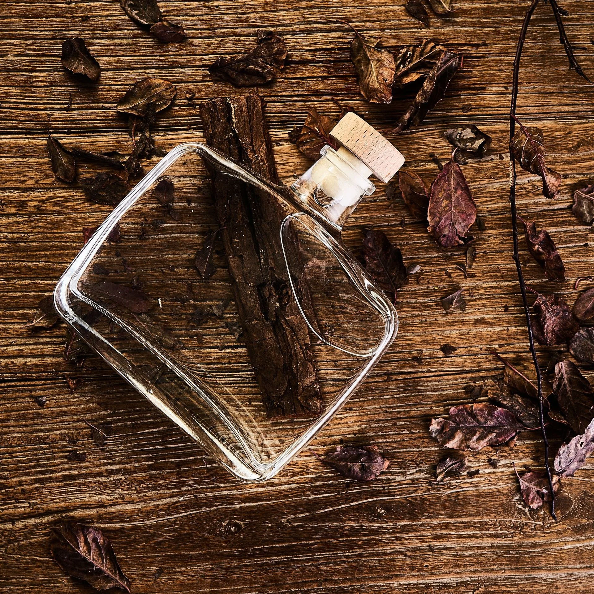 12oz square 345ml luxury brandy vodka tequila use liquor spirits glass bottle beverage drinking with bamboo cork screw cap