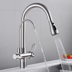Kitchen Faucet Brass Body 2 Handles for Drinking Water 3 Way Modern Faucet Chrome Alloy Contemporary Ceramic Kitchen Tap Brushed