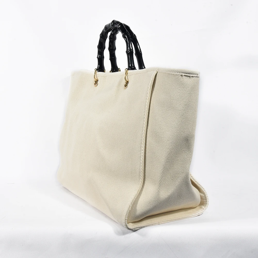 High quality bamboo handle bags women handbags ladies canvas tote bag