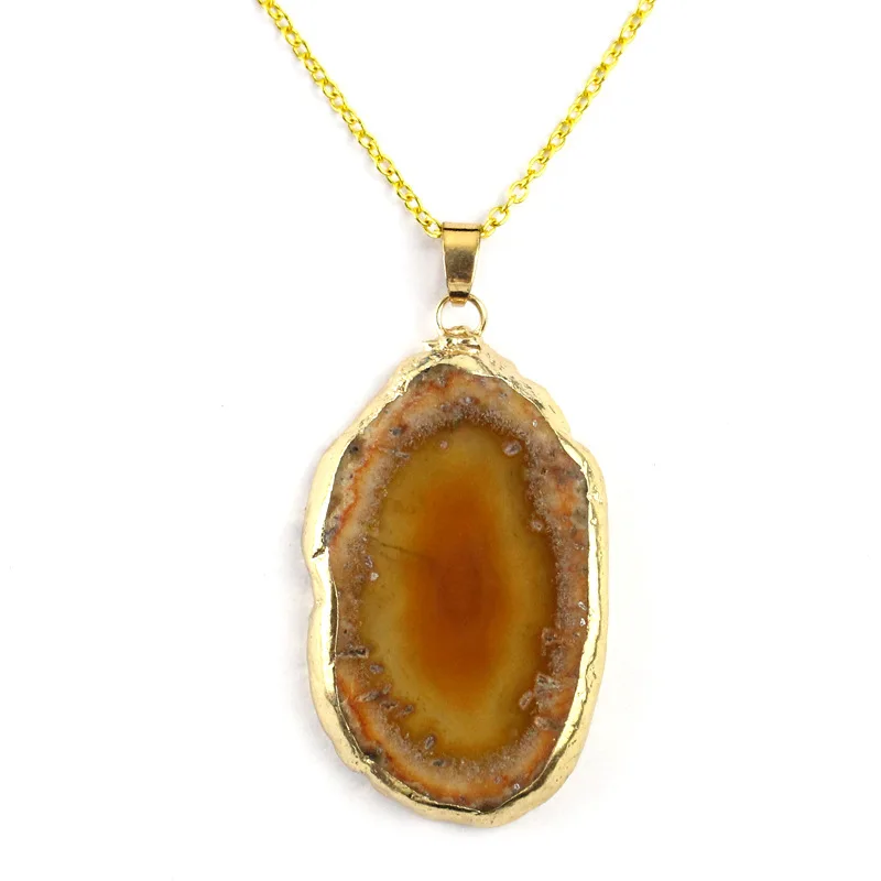 Natural Raw Stone Sliced Agate Pendant Necklace Sweater Chain Scenery Pendant