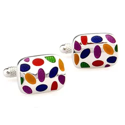 Factory wholesale custom fashion business French shirt men cufflink stainless steel seven color imitation enamel cufflinks