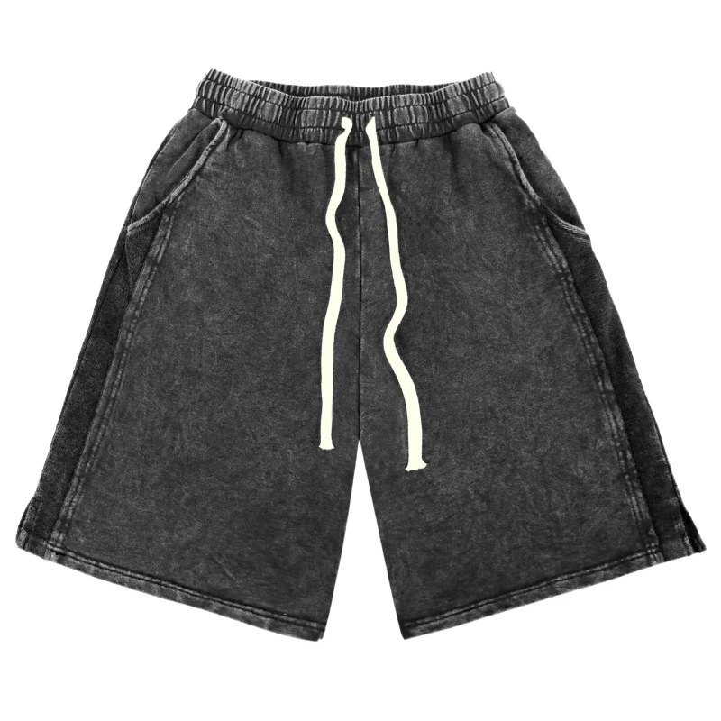 Custom oversized unisex 2pcs tshirt shorts sets hip hop design vintage acid wash t shirt and shorts set for men