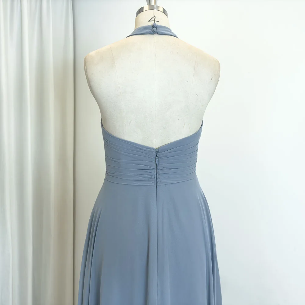 TEENYEE Latest Open Back A-Line Dusty Blue Bridesmaid Dresses Women Wedding Dress Bridal Gown For Party