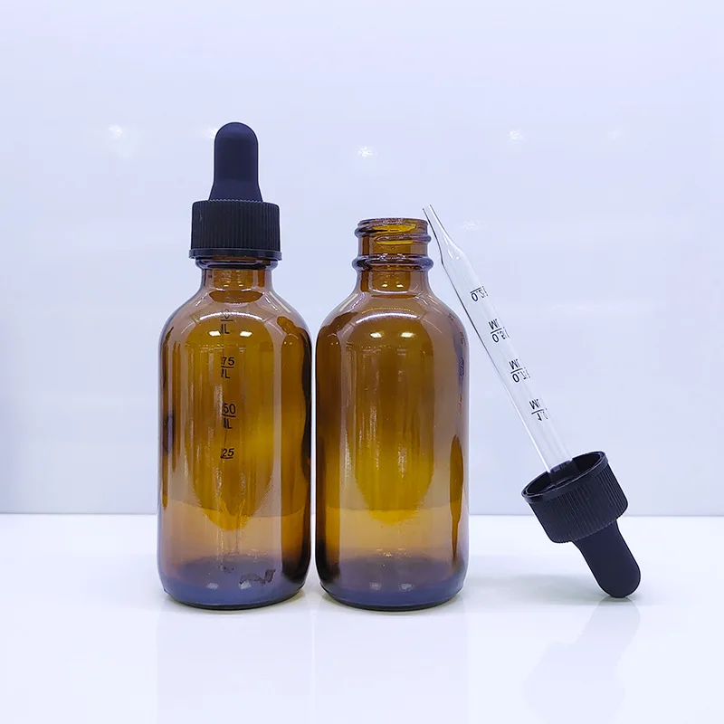 60ml boston round glass dropper bottle 1oz 2oz with graduated measurement pipette
