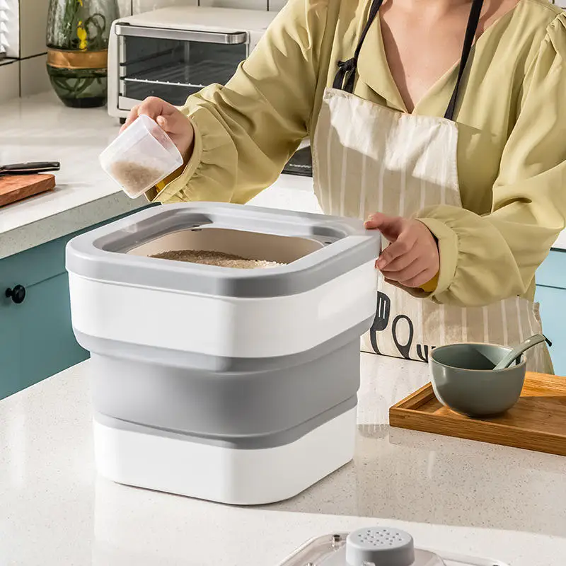 Reusable Silicone Folding Rice Bucket kitchen Plastic Rice Storage Box Cereal Container Foldable Storage containers Food Boxes
