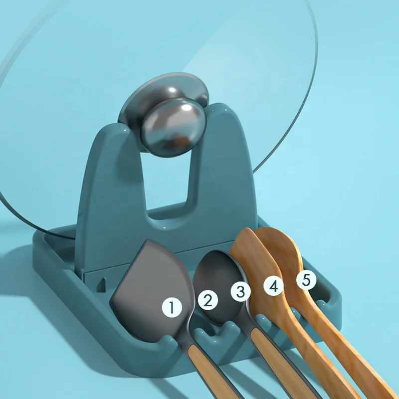 New Kitchen Cooking Plastic Utensil Spoon Rest Holder Foldable Knife Pot Lid Storage Rack