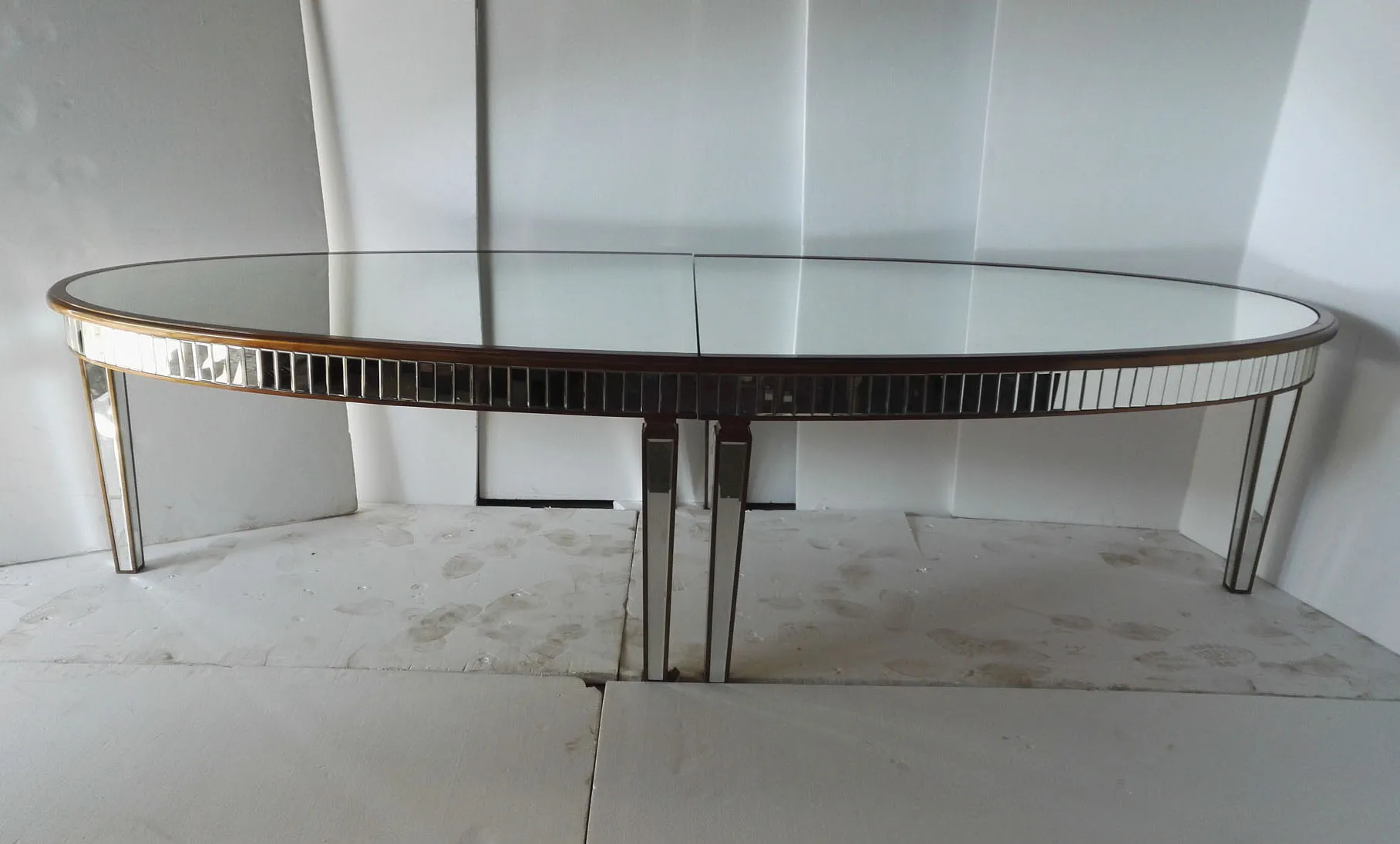 Hot Selling Rental Antique Gold Wood Trimming Big  Rectangle Mirrored Event Wedding Dining Table Furniture