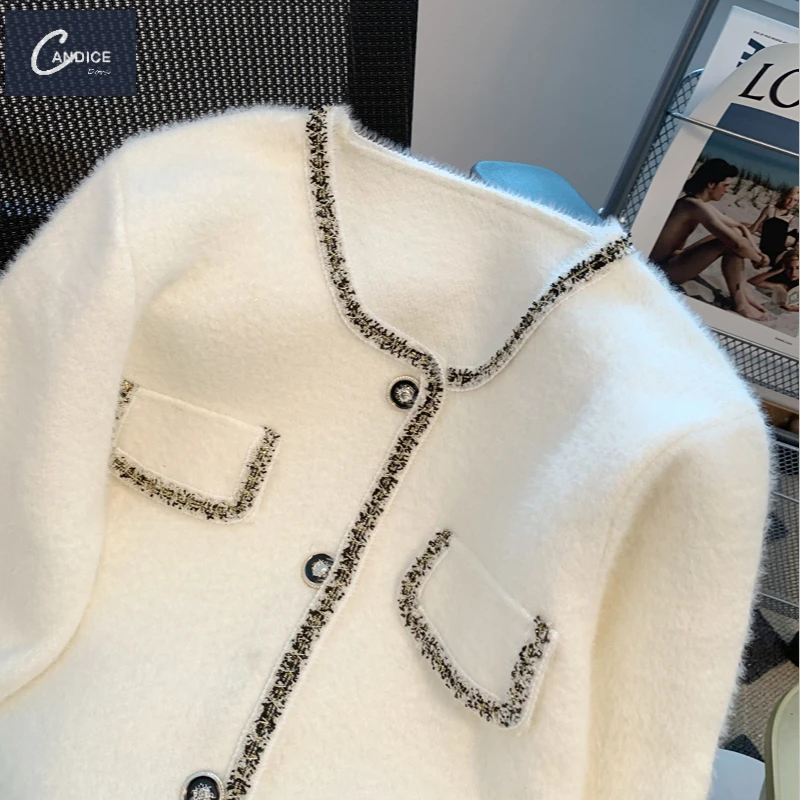 Candice 2023 spring and autumn round collar crochet korean modest mohair sweater