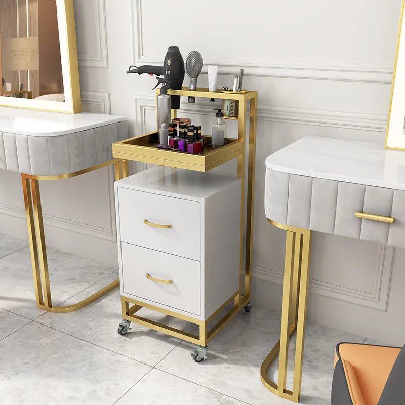 Rose Gold Manicure Trolley Rolling Barber Cart With Wheels Metal Frame High Quality Waterproof Furniture Wholesale