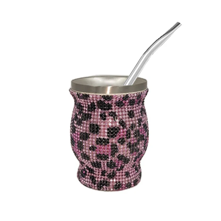 Blingbling 8OZ Rhinestone Cup Yerba Mate 18/8 Stainless Steel Double Wall Mate cup with metal Bombilla