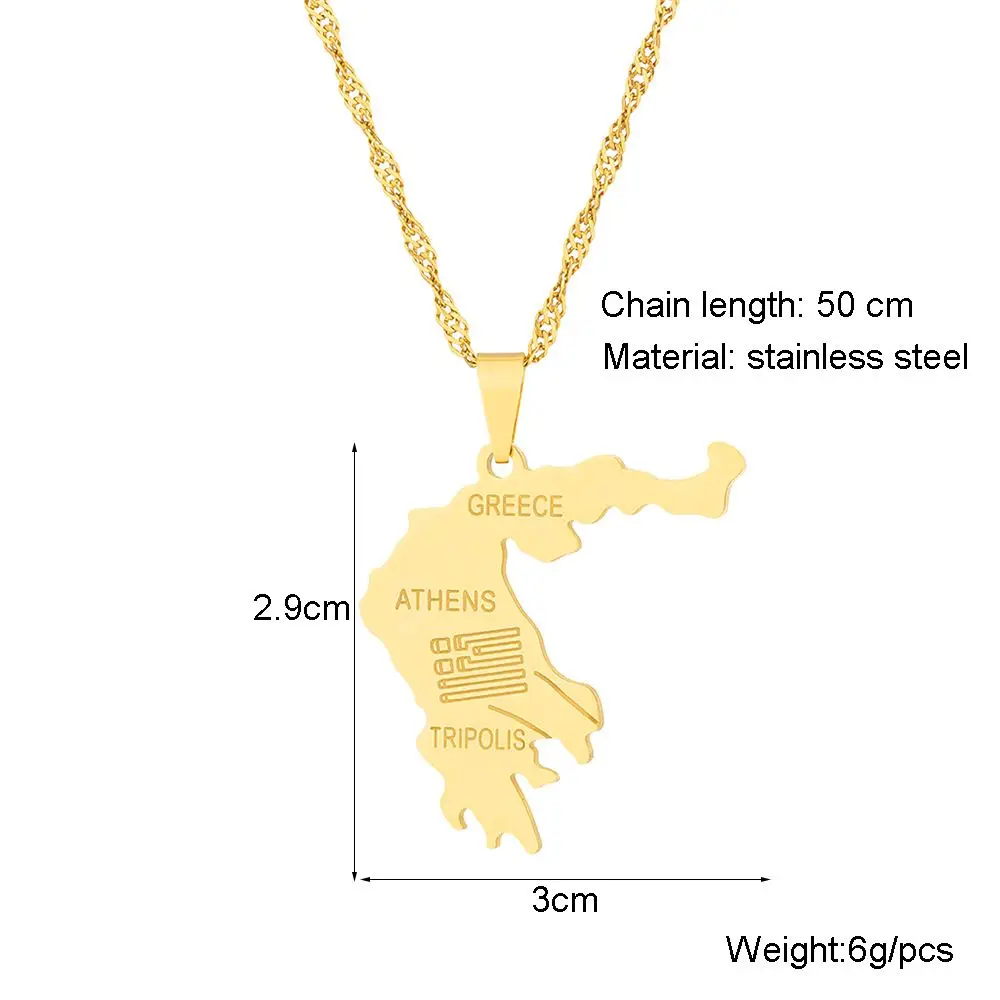 Wholesale Greece Map Pendant Necklace fashion Gold plating Stainless Steel Greece Map Shape Necklace