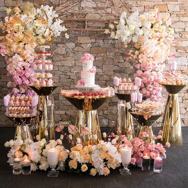 Modern  bar set  gold stainless steel  bar cocktail table and stool